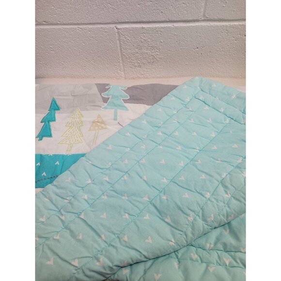 Cloud Island Quilted Blanket Mountains Trees Clouds Blue White Gray Wall Crib - Picture 2 of 12